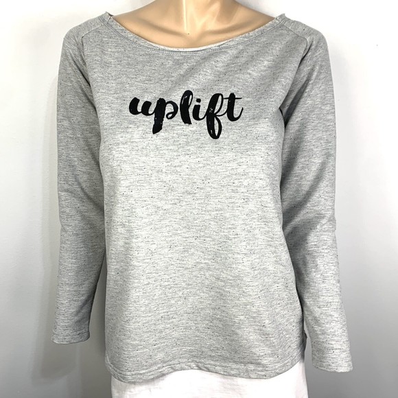 Zyia Active Womens Top Size S ? M ? Gray Speckle Spell Out UPLIFT Long Sleeve - Picture 3 of 8